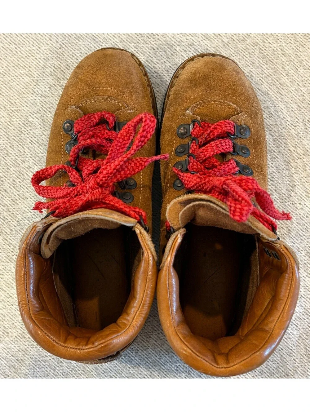 Vintage Kinney Colorado Suede Hiking Boots Vibram Sole Red Laces Men 7 Women 8.5